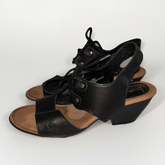 Born Concept B.O.C. Ángulo Sandals Black Leather Cuban Heel Sling Back Women’s 9 - Picture 3 of 9